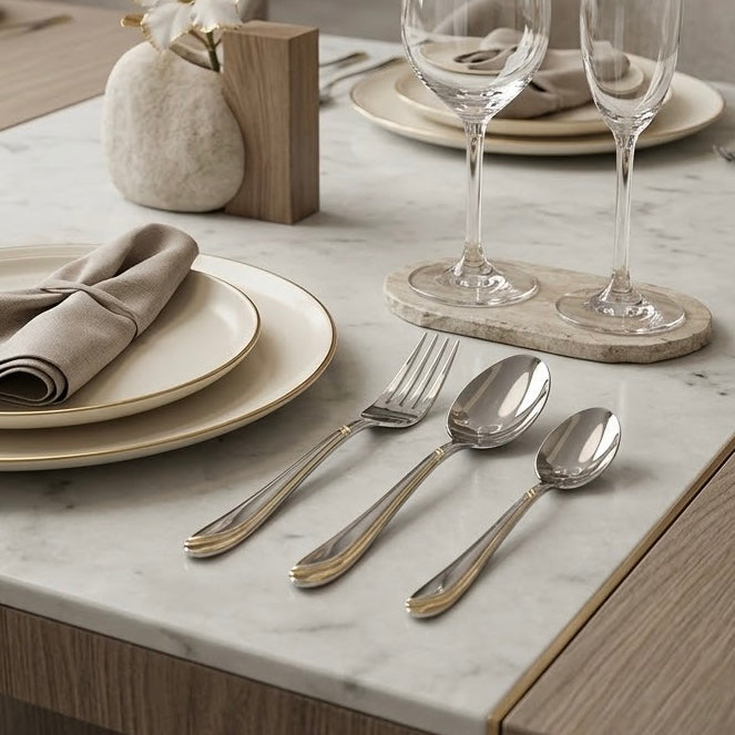 MGFR 24-Piece Stainless Steel Cutlery Set with Standing Rack (Gold Wave Accent)