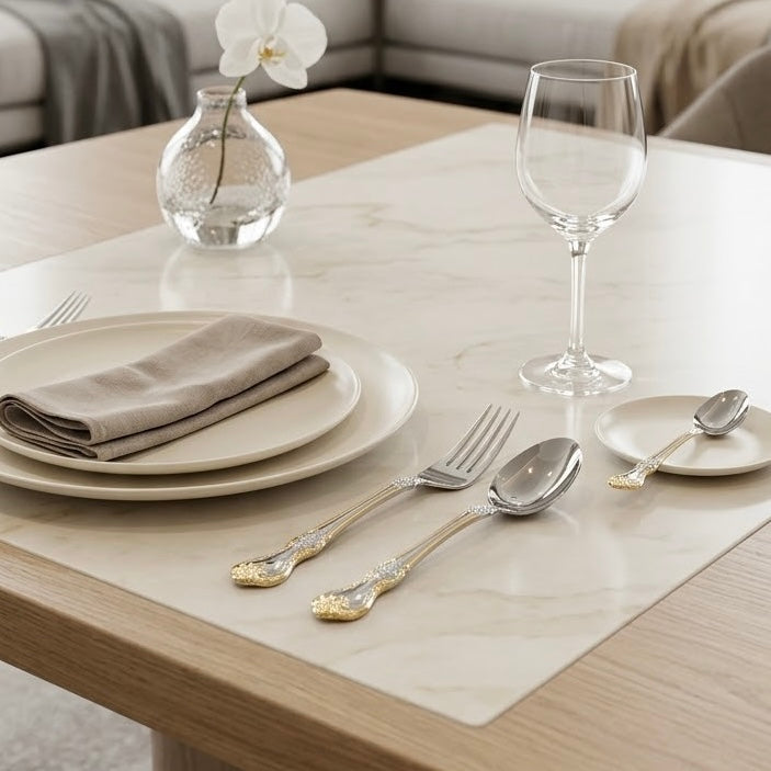 MGFR 24-Piece Stainless Steel Cutlery Set with Standing Rack (Classic Baroque Gold-Tone)