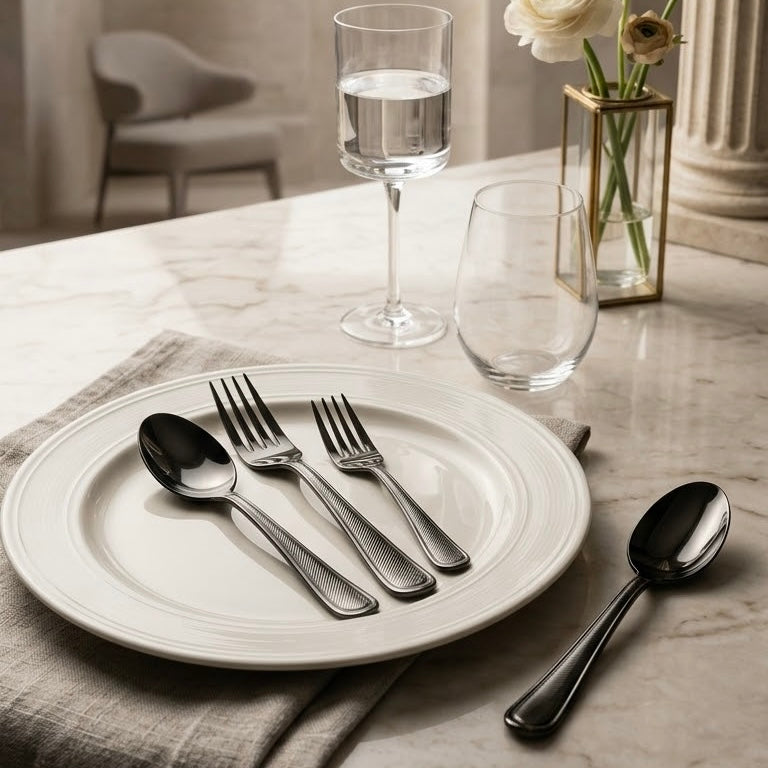 AlpenBerg 74-Piece Premium Dark Stainless Steel Cutlery Set