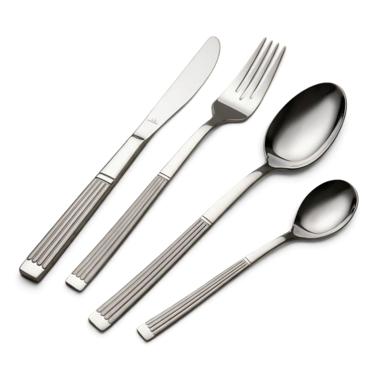 ARSHIA 86-Piece Linear Grooved Stainless Steel Cutlery Set with Wooden Case