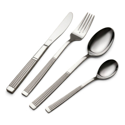 ARSHIA 86-Piece Linear Grooved Stainless Steel Cutlery Set with Wooden Case