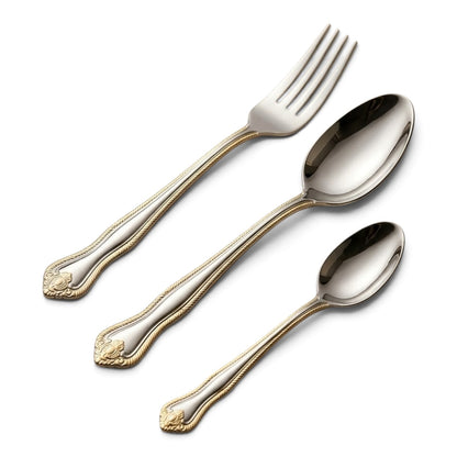 MGFR 24-Piece Stainless Steel Cutlery Set with Standing Rack (Gold Beaded Rim)