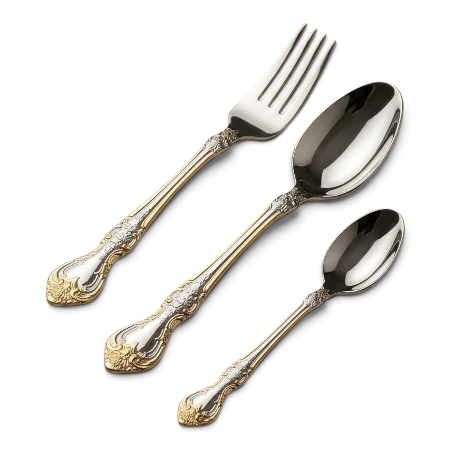 MGFR 24-Piece Stainless Steel Cutlery Set with Standing Rack (Classic Baroque Gold-Tone)