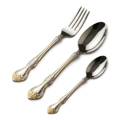 MGFR 24-Piece Stainless Steel Cutlery Set with Standing Rack (Classic Baroque Gold-Tone)