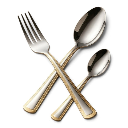 MGFR 24-Piece Stainless Steel Cutlery Set with Standing Rack (Gold Trim)