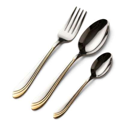 MGFR 24-Piece Stainless Steel Cutlery Set with Standing Rack (Gold Wave Accent)