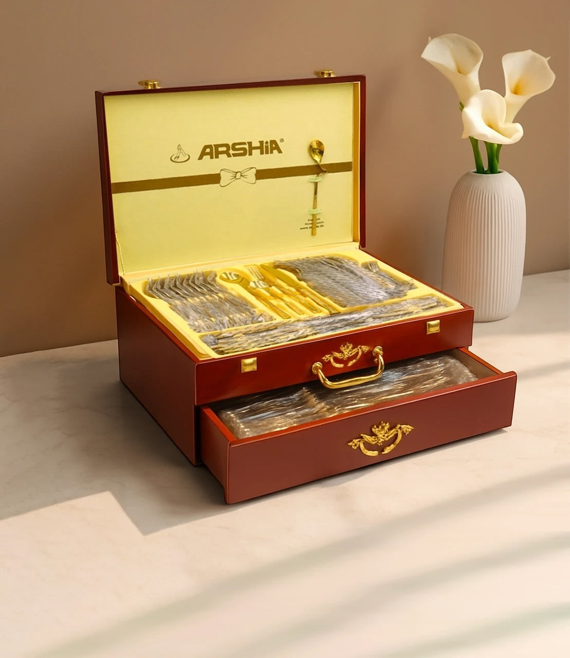 ARSHIA 86-Piece Stainless Steel Cutlery Set with Wooden Case
