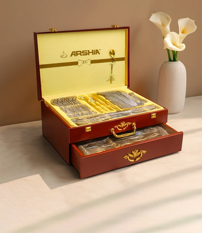 ARSHIA 86-Piece Stainless Steel Cutlery Set with Wooden Case