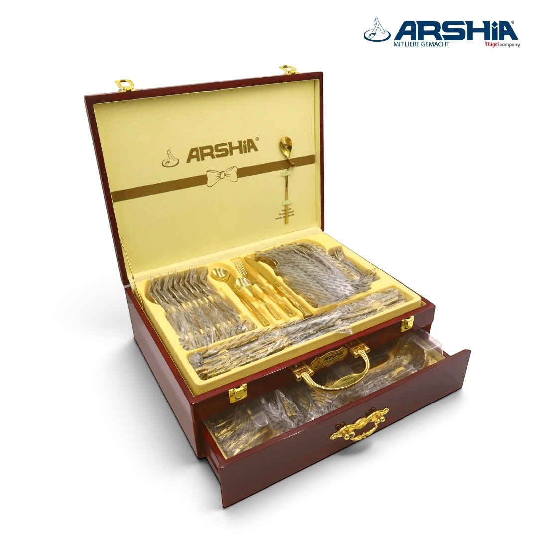ARSHIA 95-Piece Stainless Steel Cutlery Set with Wooden Case