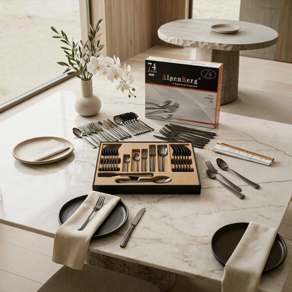 AlpenBerg 74-Piece Premium Dark Stainless Steel Cutlery Set