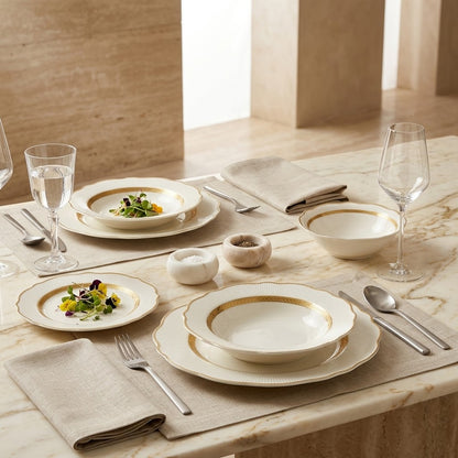 Royal Fluted Porcelain Dinner Set with Gold Rim – 24 Pcs (Service for 6)