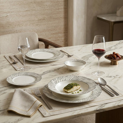 Contemporary Grey Zebra-Pattern Porcelain Dinner Set – 24 Pcs (Service for 6)