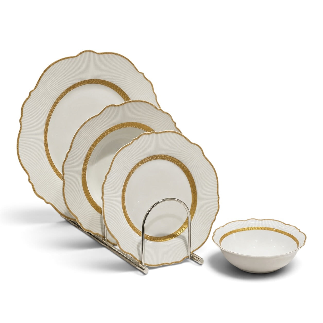 Royal Fluted Porcelain Dinner Set with Gold Rim – 24 Pcs (Service for 6)