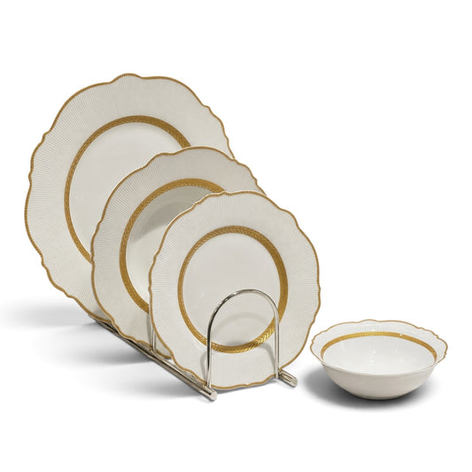Royal Fluted Porcelain Dinner Set with Gold Rim – 24 Pcs (Service for 6)