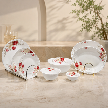 Germax Royal Scalloped Red Floral Banquet Dinnerware Set (39 Pcs)