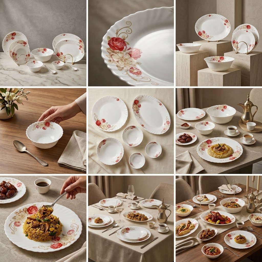 Germax Royal Scalloped Red Floral Banquet Dinnerware Set (39 Pcs)