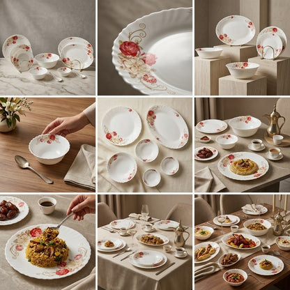 Germax Royal Scalloped Red Floral Banquet Dinnerware Set (39 Pcs)
