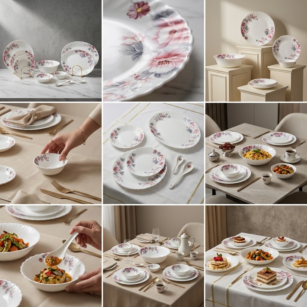 Germax Elegant Scalloped Pink Floral Banquet Dinnerware Set (39 Pc