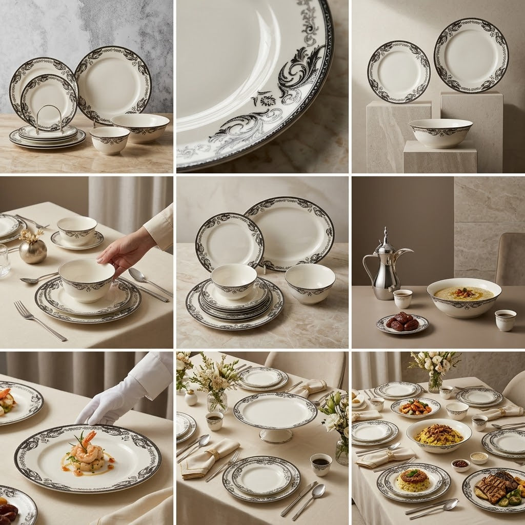 Royal Black Baroque Floral Porcelain Dinner Set – 26 Pcs (Service for 6)