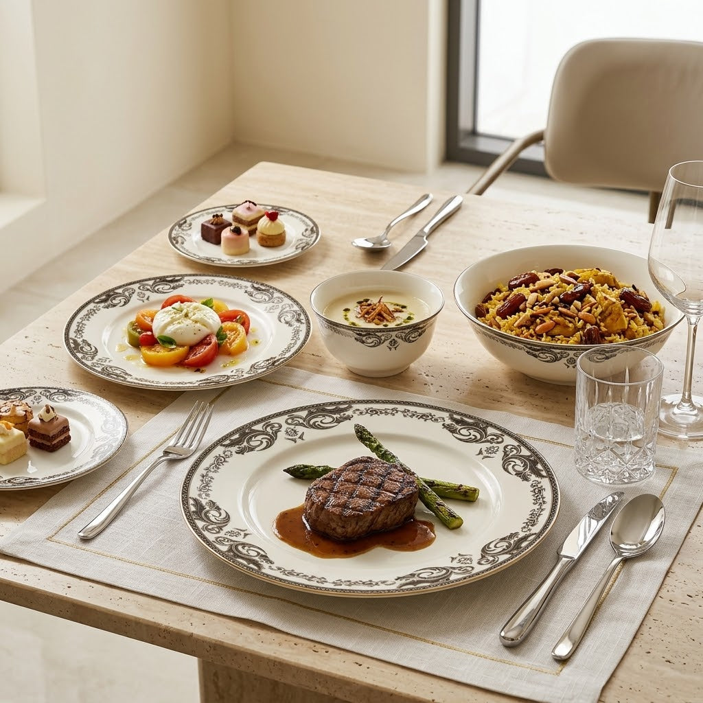 Royal Black Baroque Floral Porcelain Dinner Set – 26 Pcs (Service for 6)