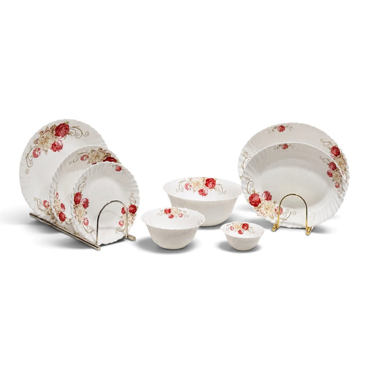 Germax Royal Scalloped Red Floral Banquet Dinnerware Set (39 Pcs)