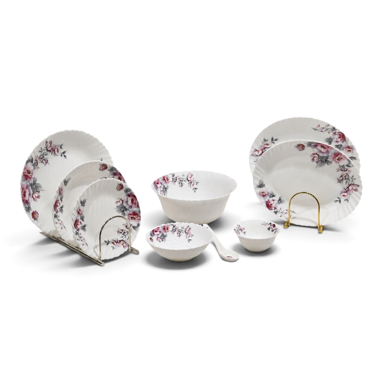 Germax Elegant Scalloped Pink Floral Banquet Dinnerware Set (39 Pc