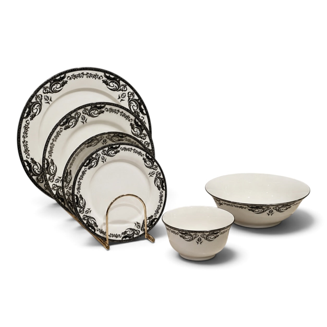Royal Black Baroque Floral Porcelain Dinner Set – 26 Pcs (Service for 6)