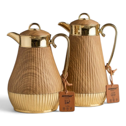 Germax Wood Grain & Gold Tea and Coffee Flask Set (1.0 L + 0.75 L)