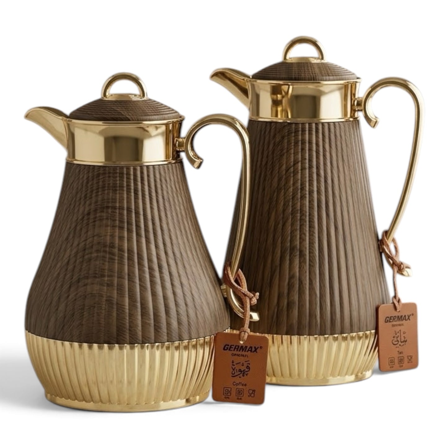 Germax Dark Wood Grain & Gold Tea and Coffee Flask Set (1.0 L + 0.75 L)