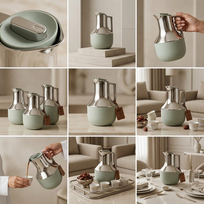 Germax Modern Sage Green & Chrome Vacuum Flask – 0.7 L