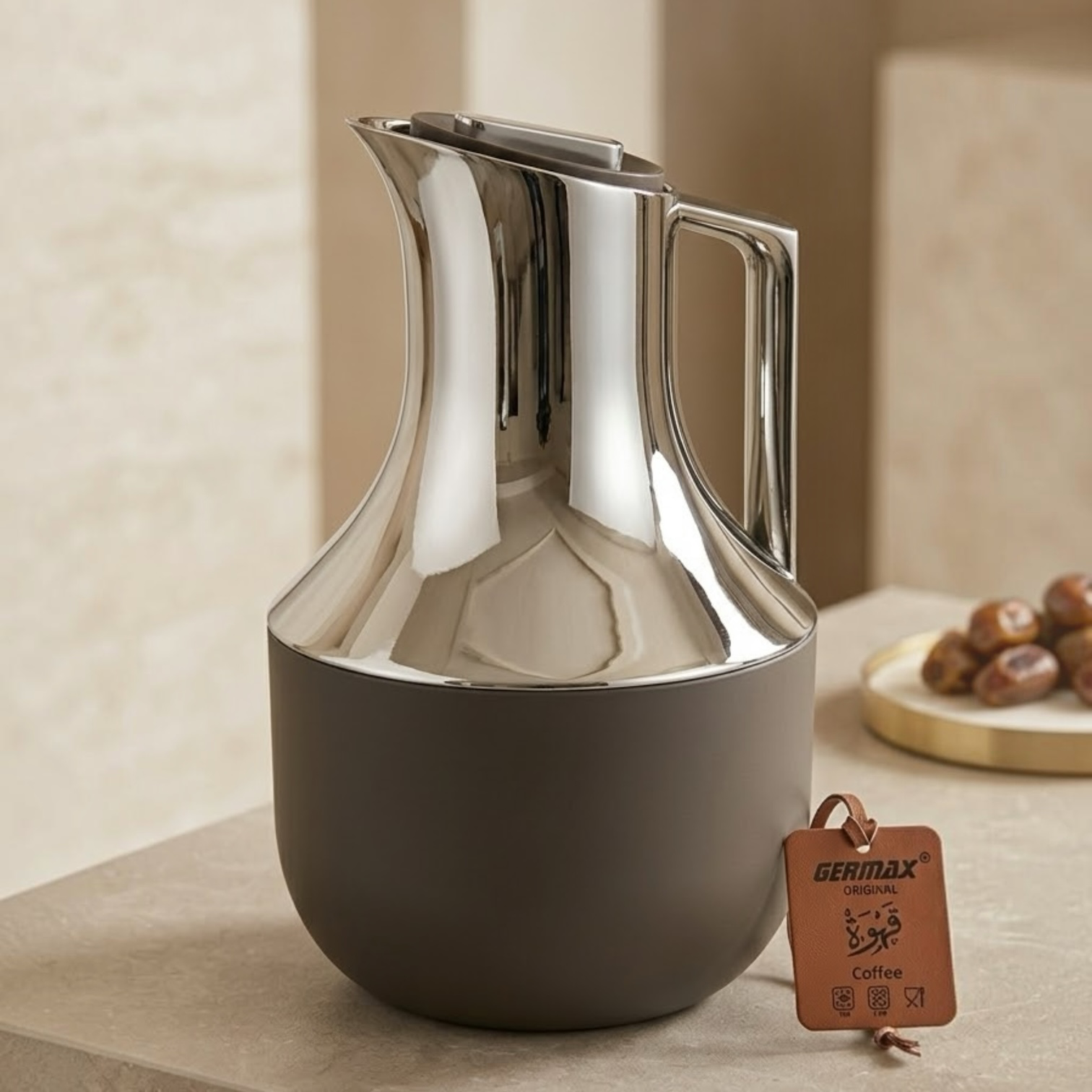 Germax Modern Brown & Chrome Vacuum Flask – 0.7 L