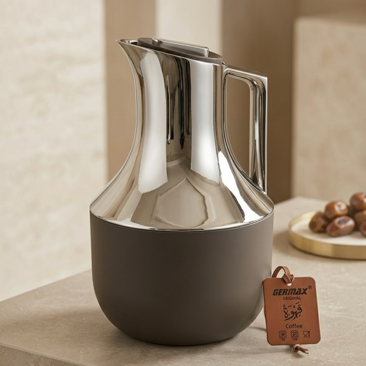 Germax Modern Brown & Chrome Vacuum Flask – 0.7 L