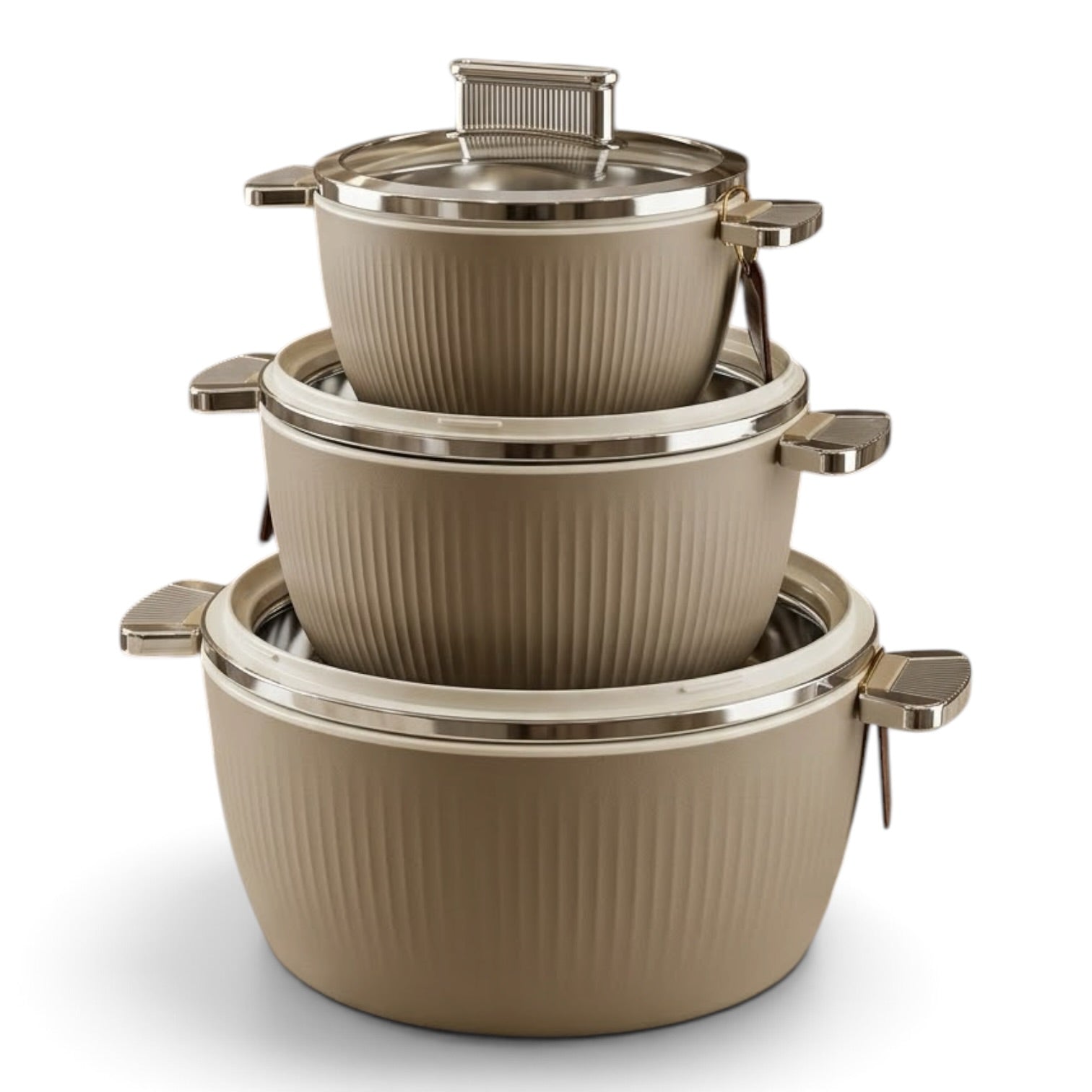 Luxury Fluted Thermal Hot Pot Set (3 Pcs) – Warm Mocha (1.5L, 3.0L, 5.5L)
