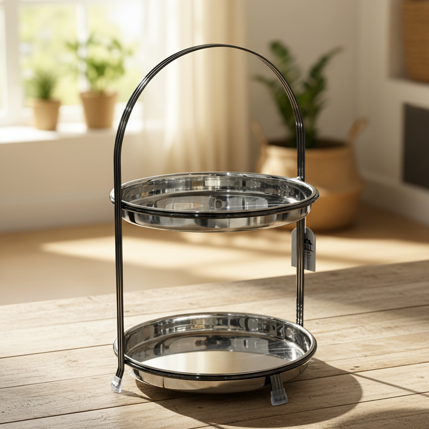 Stainless Steel Serving Stand chrome – 2 Tier (L) - Mawaeen