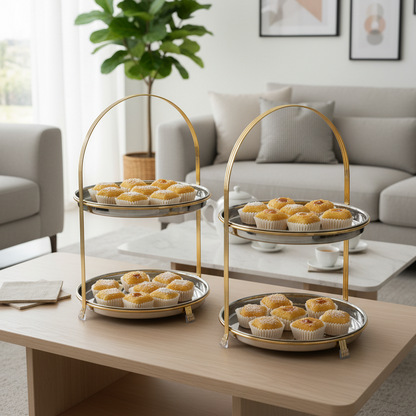Stainless Steel Serving Stand Gold – 2 Tier (L) - Mawaeen