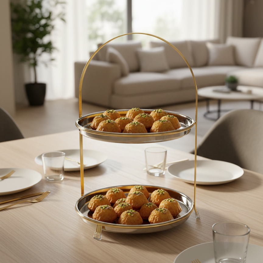 Stainless Steel Serving Stand Gold – 2 Tier (L) - Mawaeen