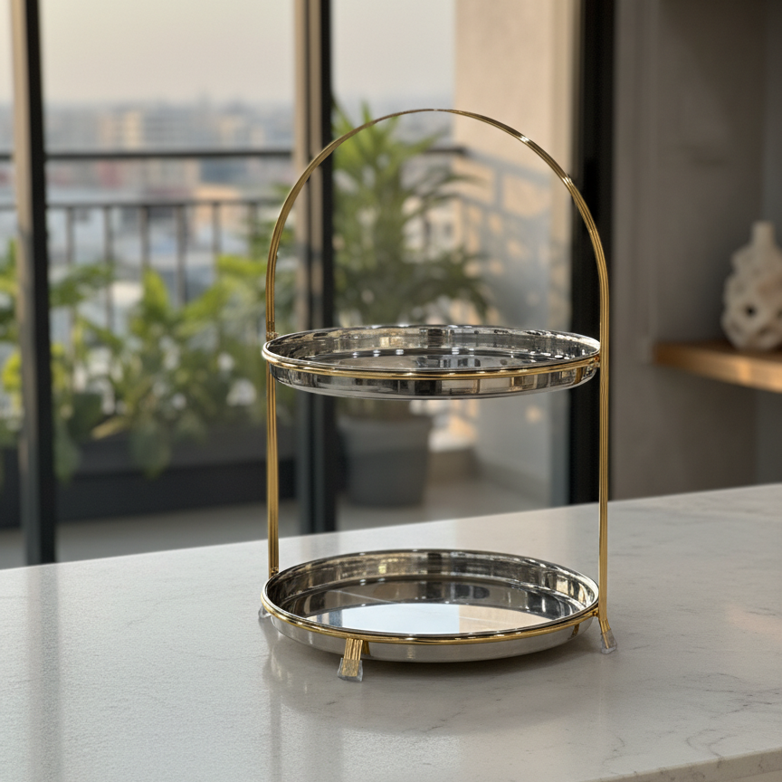Stainless Steel Serving Stand Gold – 2 Tier (L) - Mawaeen