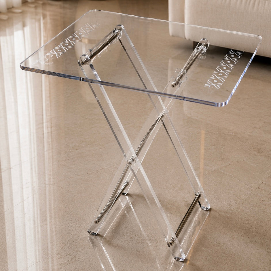 Luxury Transparent Acrylic Majlis Service Table Set with Chrome Hardware (4 Pcs)