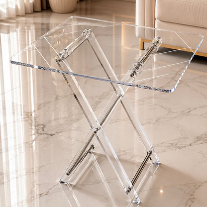 Modern Acrylic Folding Service Table Set with White Prism Lines & Stand – 4 Pieces