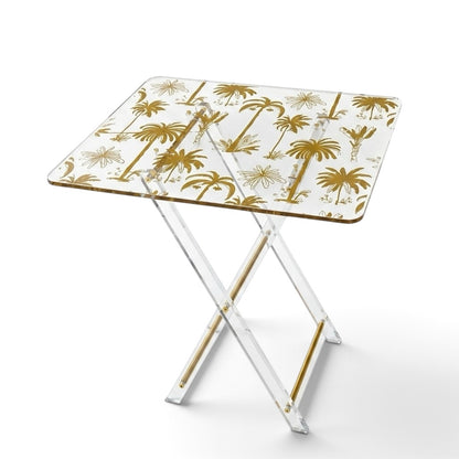 Luxury Acrylic Folding Service Table Set with Gold Nakhla Pattern & Stand – 4 Pieces