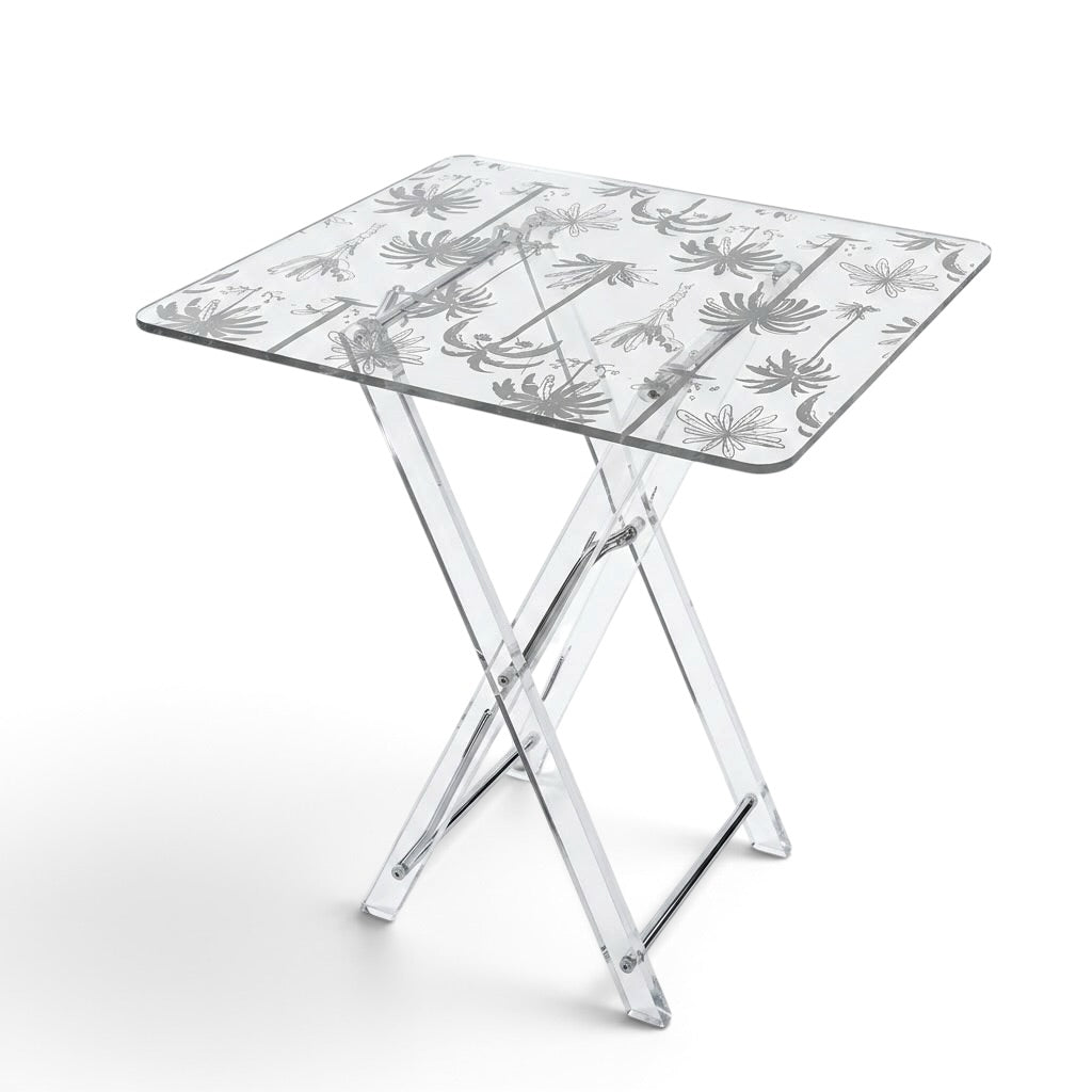 Modern Acrylic Folding Service Table Set with Palm Tree Pattern & Stand – 4 Pieces