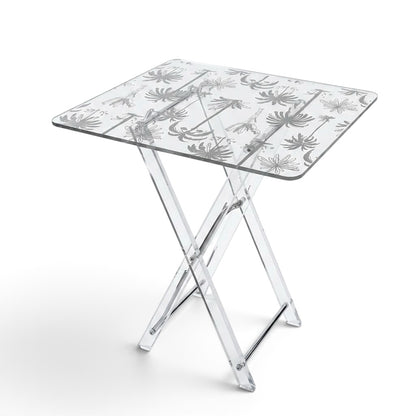 Modern Acrylic Folding Service Table Set with Palm Tree Pattern & Stand – 4 Pieces