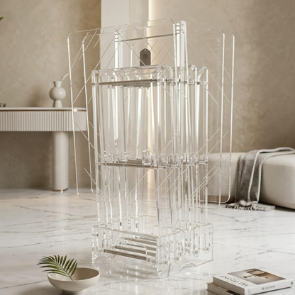 Modern Acrylic Folding Service Table Set with White Prism Lines & Stand – 4 Pieces