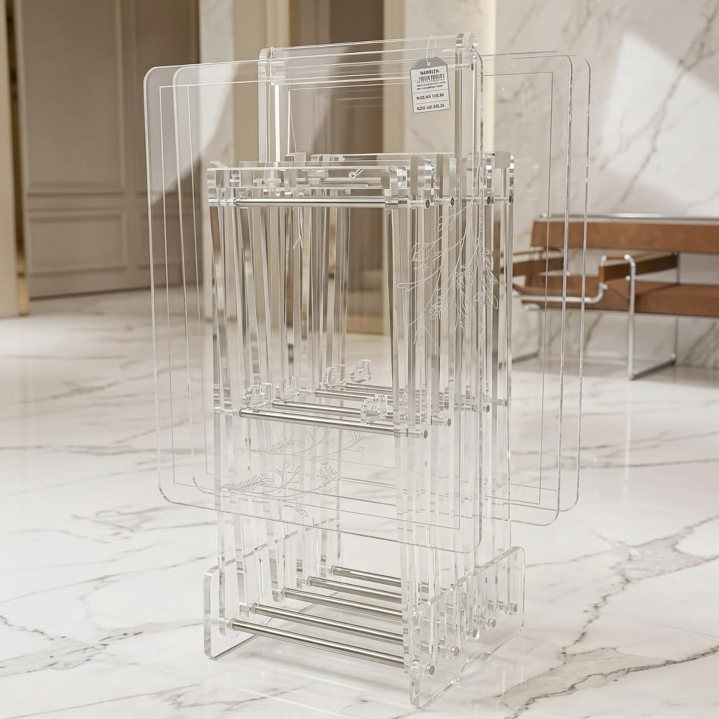 Luxury Transparent Acrylic Majlis Service Table Set with Silver Hardware (4 Pcs)