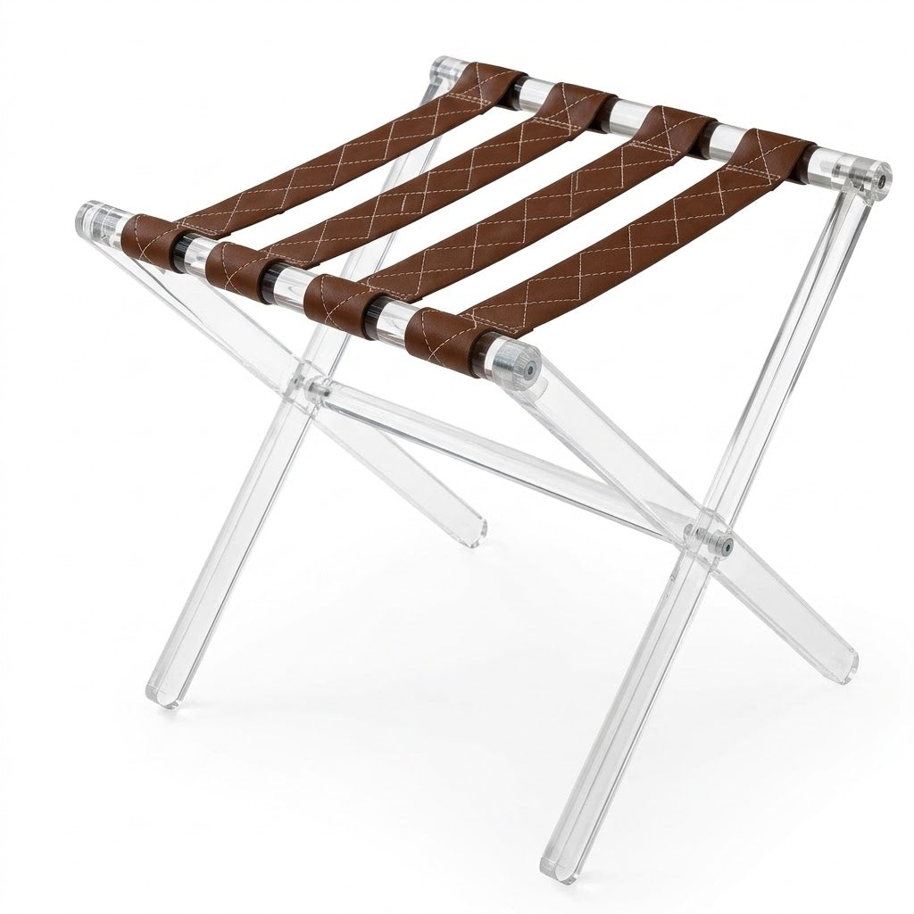 Folding Clear Acrylic Service Stand with Brown Leather Straps (2 Pcs with Stand)