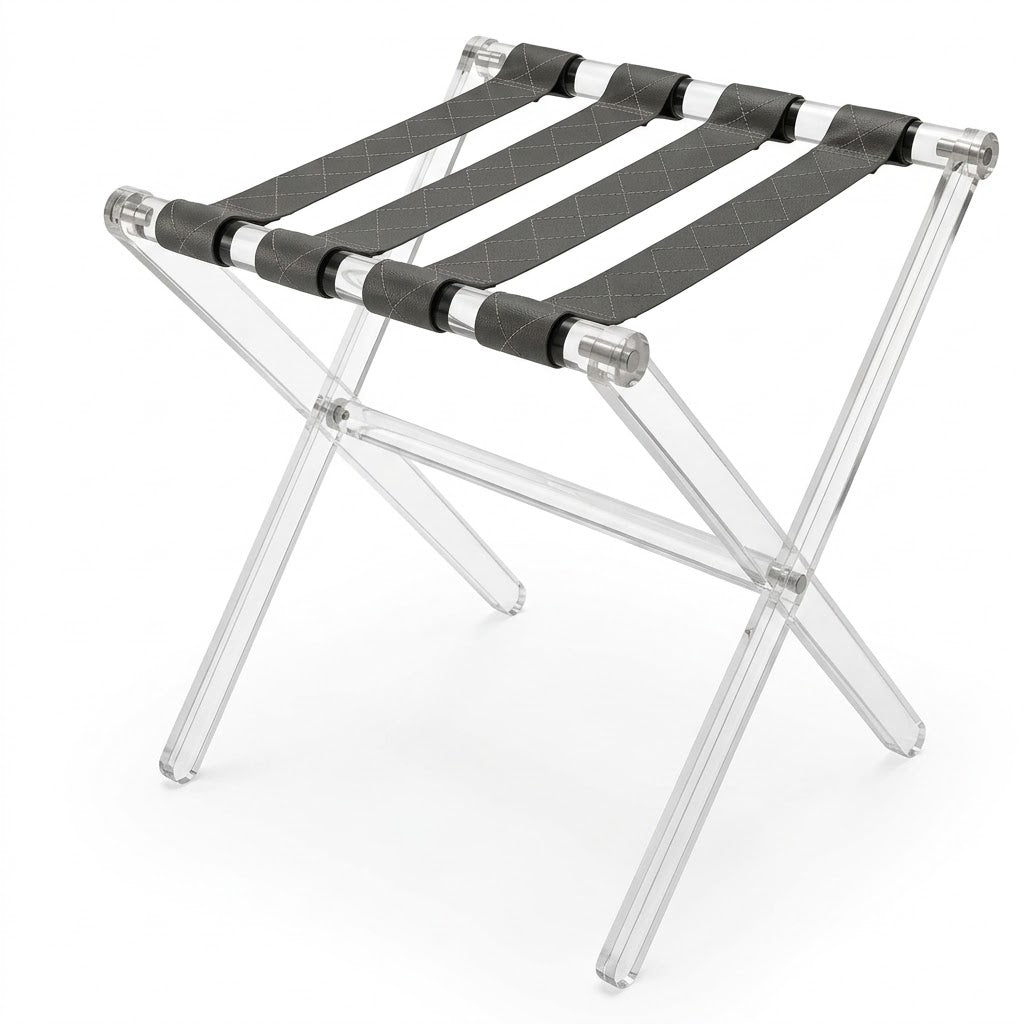Modern Silver Textured Leather Folding Side Table Set with Stand – 2 Pieces