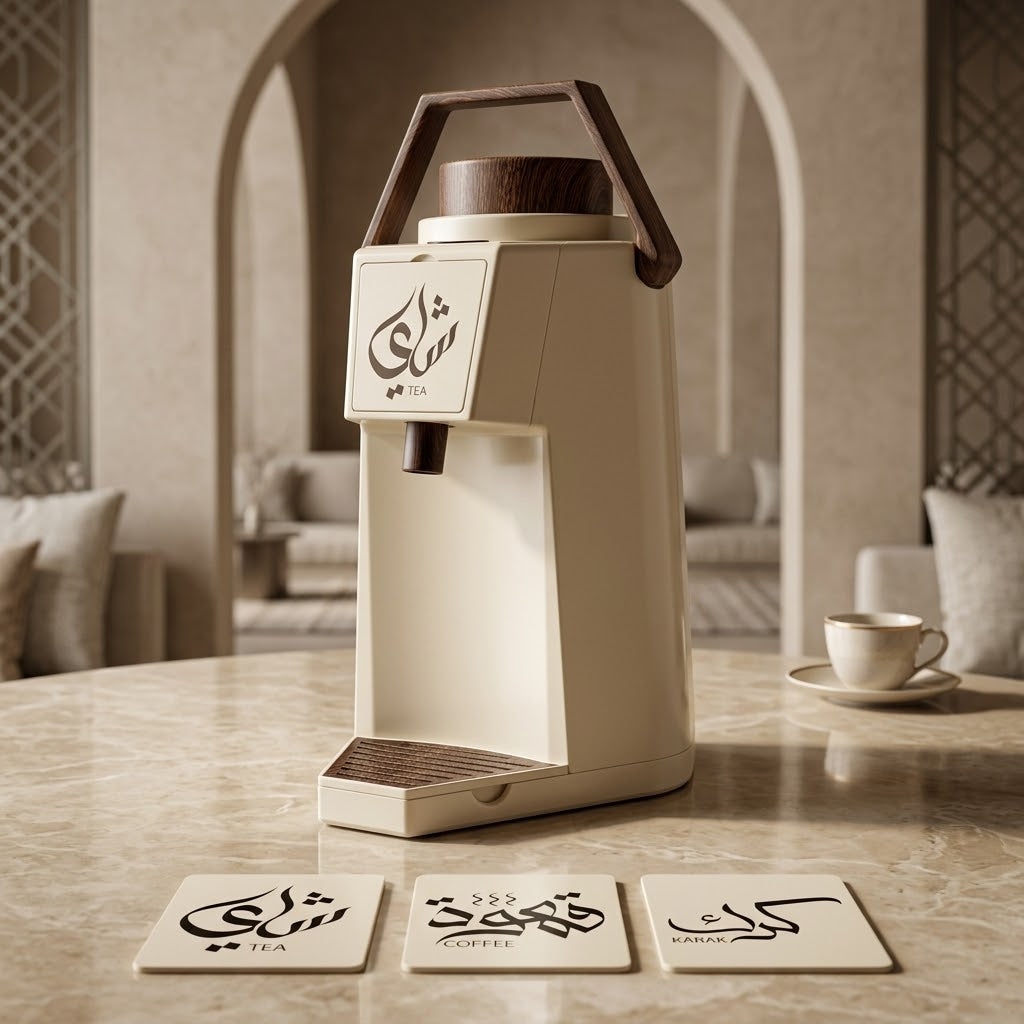 Luxury Modern Pump Thermal Flask (1.9L) with 3 Interchangeable Magnetic Badges – Ivory