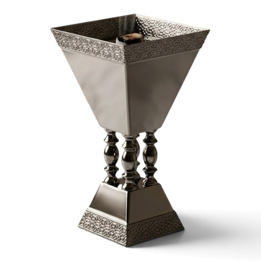 Luxury Chrome Incense Burner / Mabkhara with Ornate Pedestal Base – Large