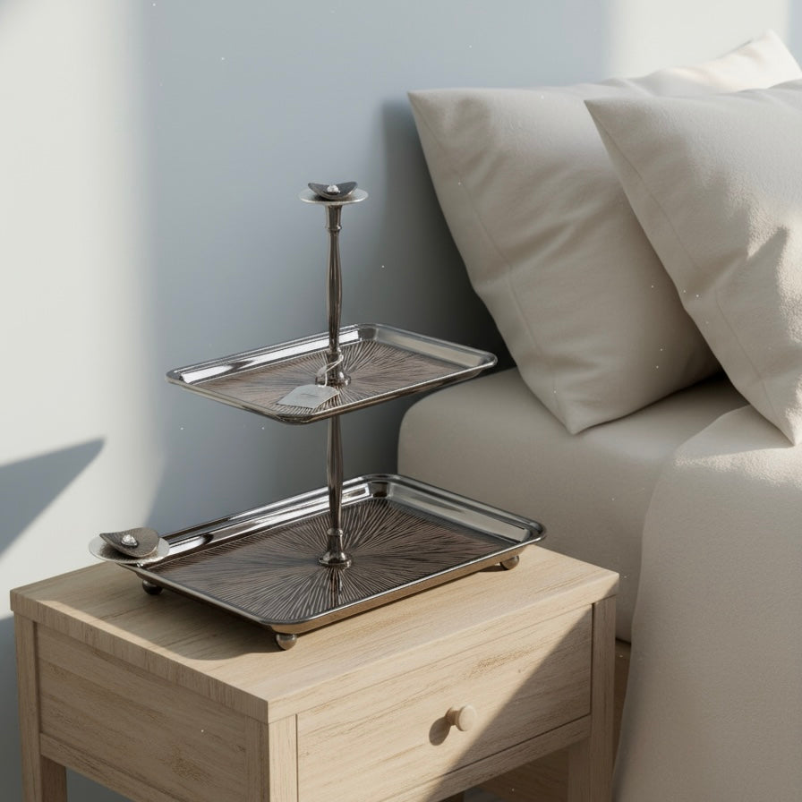 Luxury 2-Tier Serving Stand- Chrome - Mawaeen