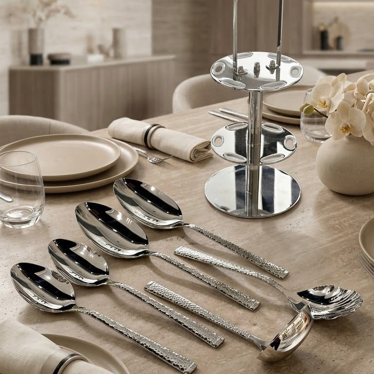 Alpen Berg Luxury Hammered Stainless Steel Serving & Hostess Set (6 Pcs) with Stand